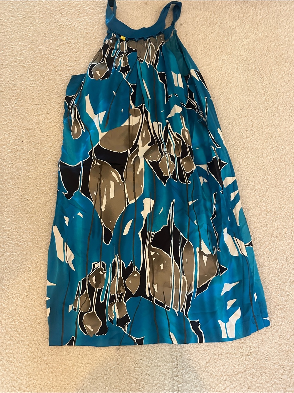 Teal Abstract Print Maxi Dress with Halter Neck